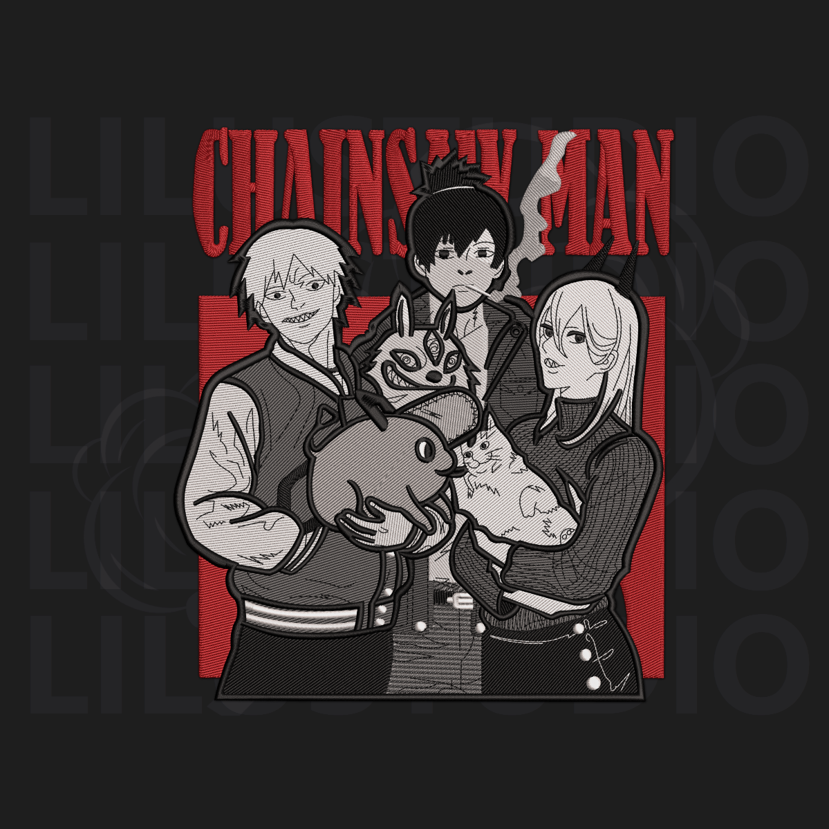 Embroidery Design for Pochita, Denji Power & Aki Chainsaw Man characters