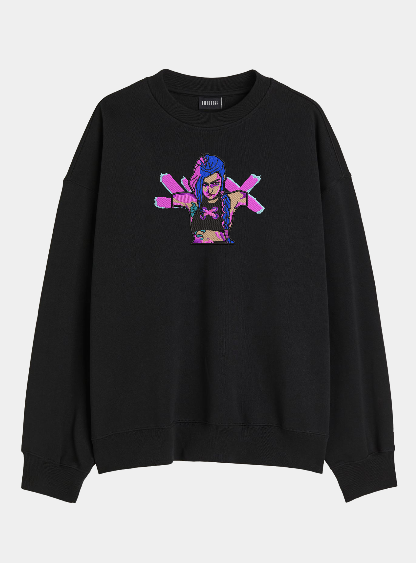 Світшот вільного силуету з вишивкою Аркейн: Ліга Легенд — Джинкс