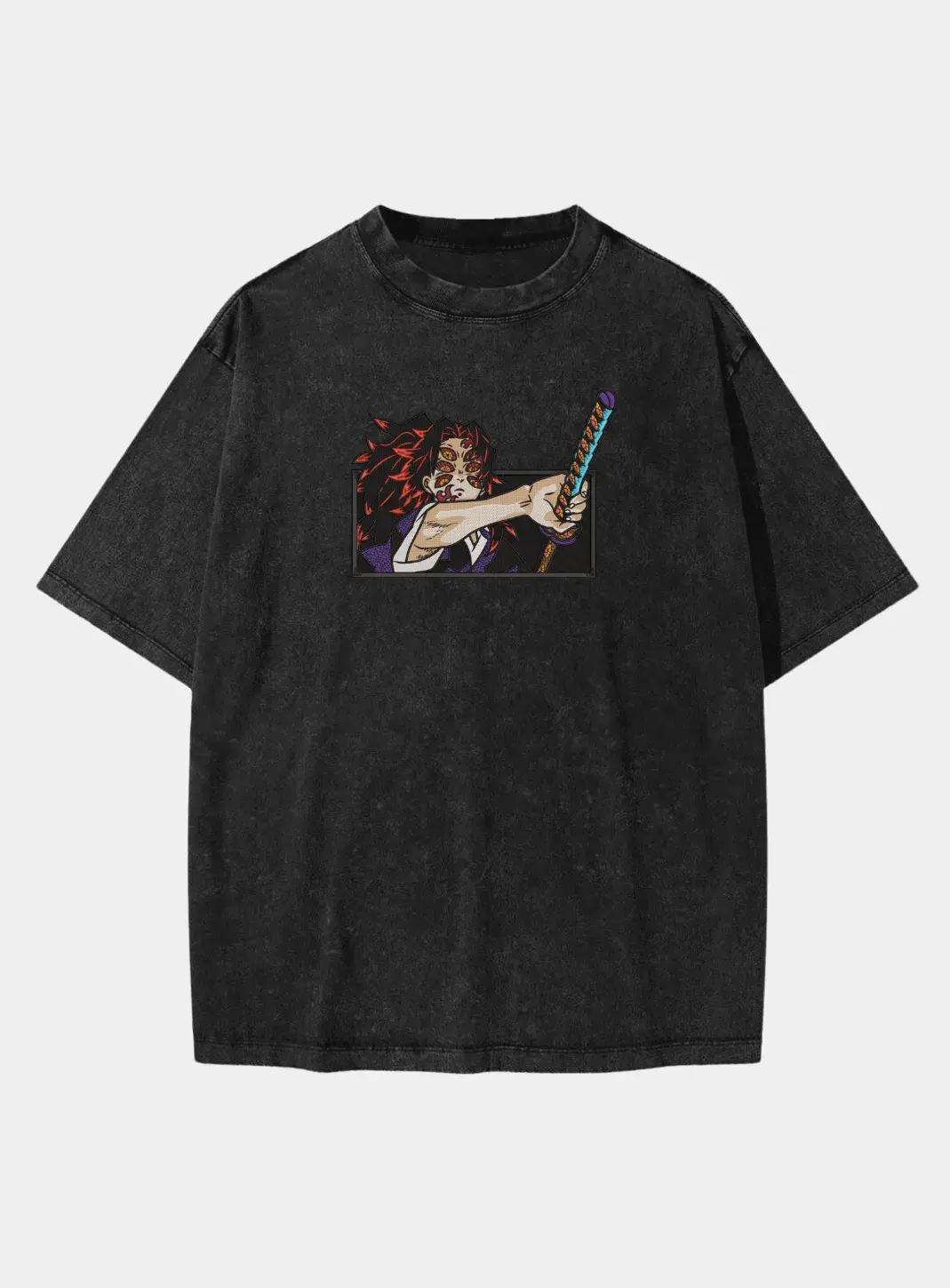Футболка Vintage-washed з вишивкою Винищувач демонів — Кокушибо