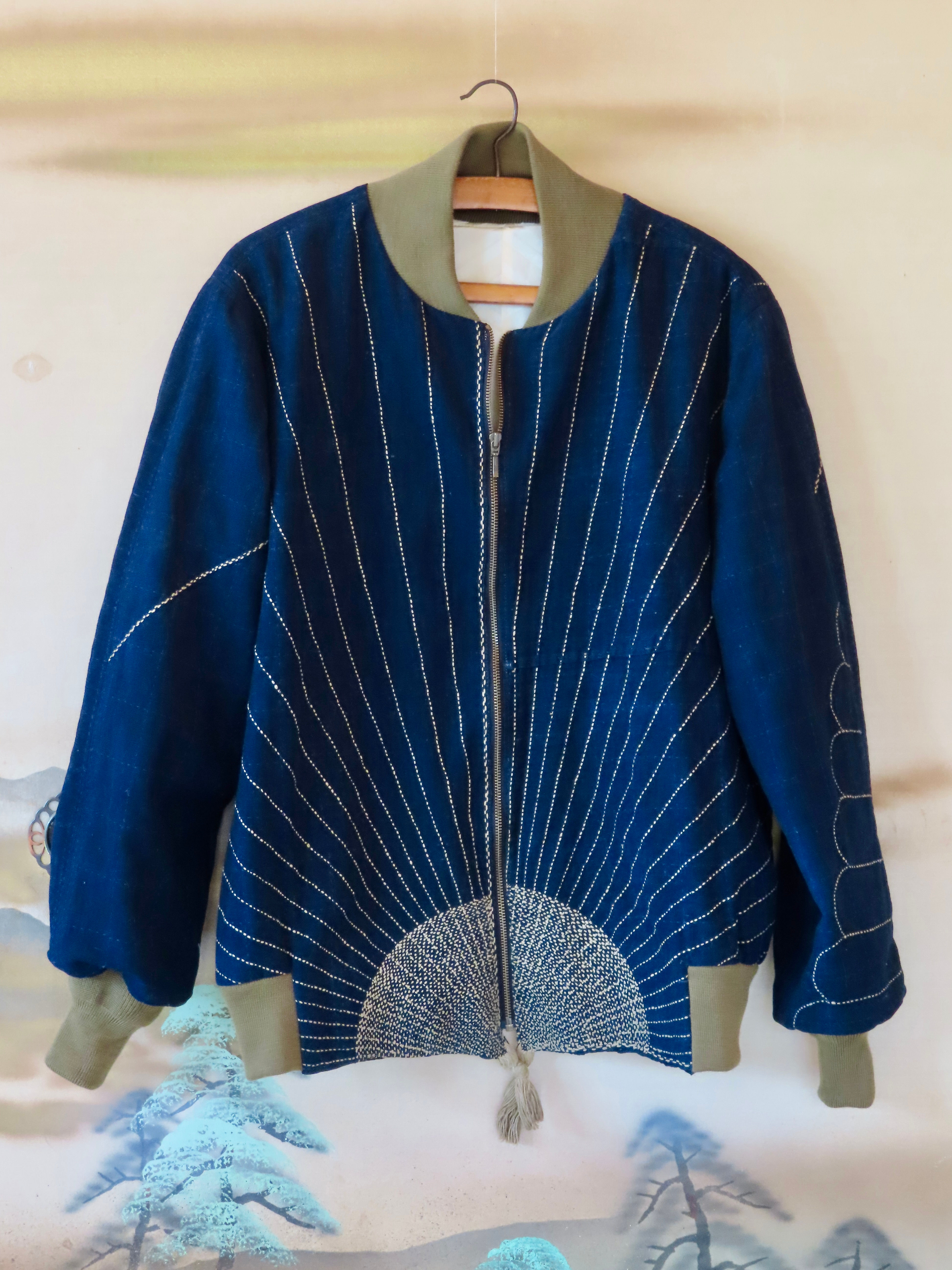 Sun Ray Sashiko on Indigo Cotton
