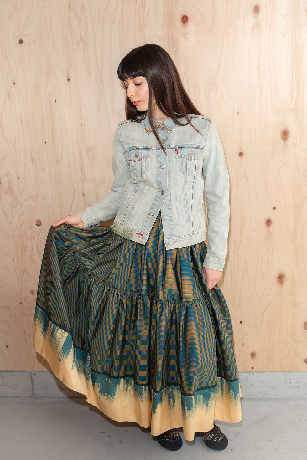 Thumbnail: Wrap Skirt of Unused, Silk Kimono Fabric