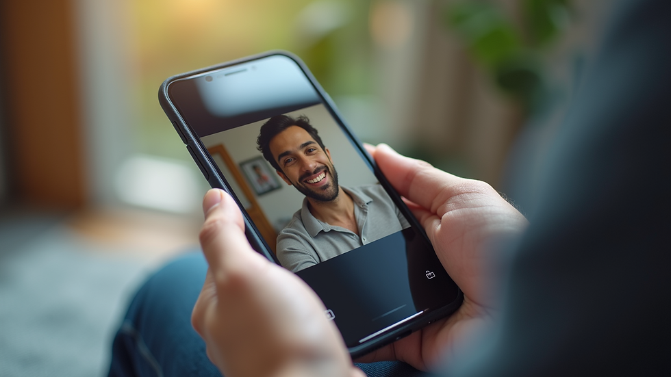 Close-up view of a smartphone displaying a video call with a therapist