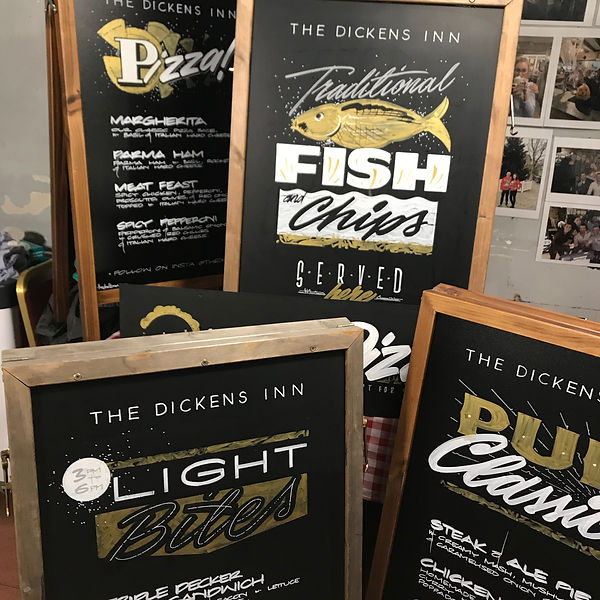 Hand drawn point of sale A-boards in posca pen for pub