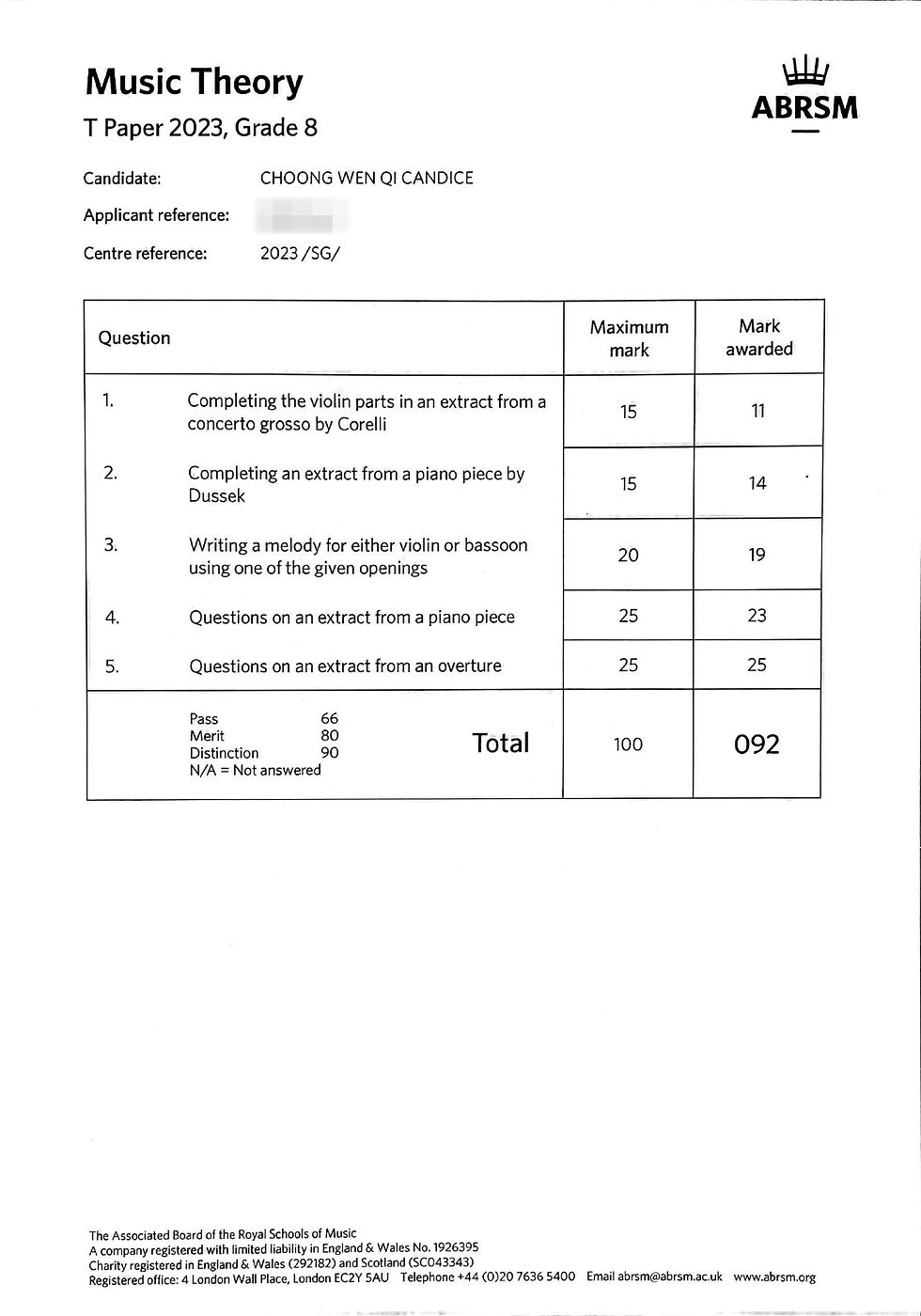 Grade 8 Theory Distinction