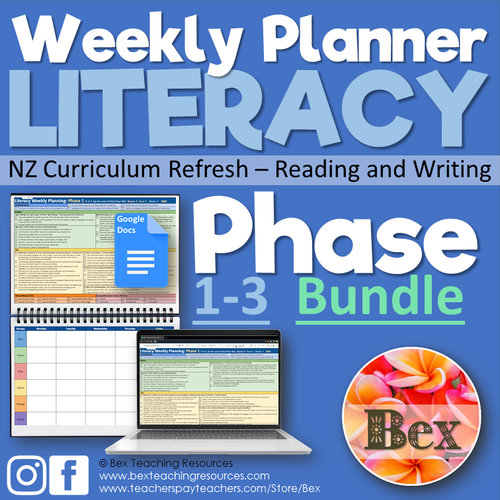 NZ Weekly Planner Literacy Phase 13 Bundle Google Docs