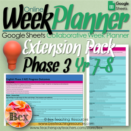 NZ Online Week Planner Phase 3 Yr 78 Extension Pack BexTeachingResources