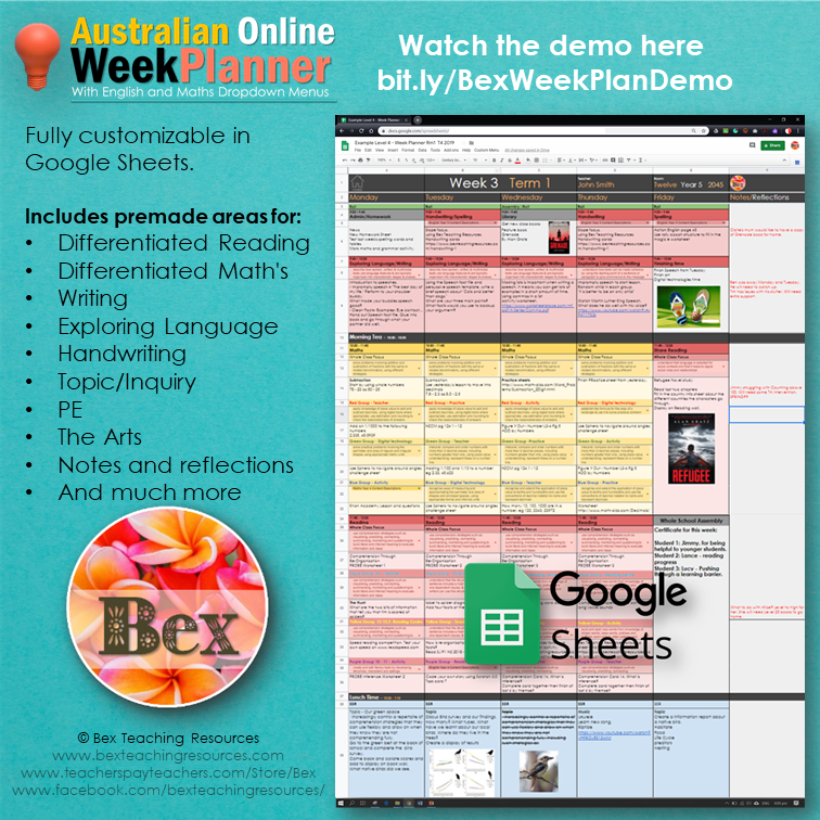 Thumbnail: Australian Online Week Planner FY - Yr7 - Google Sheets