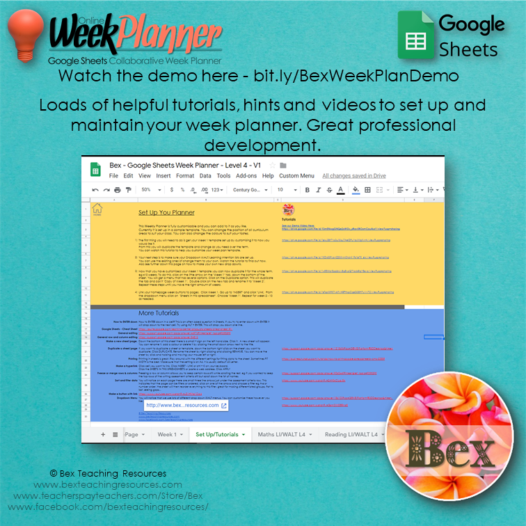 NZ Online Week Planner L4 Google Sheets BexTeachingResources
