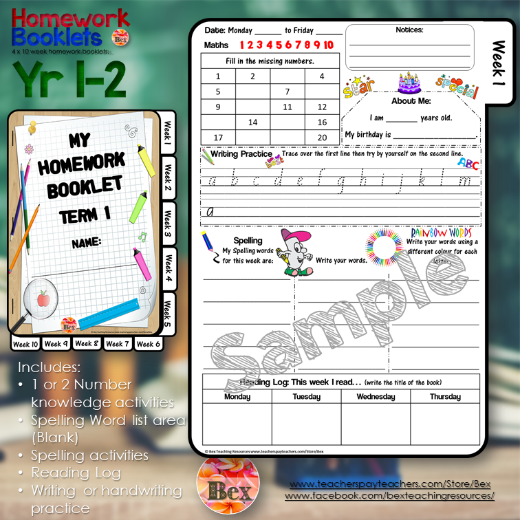 Thumbnail: Homework Booklets Yr 1 - 2 (40 Weeks)
