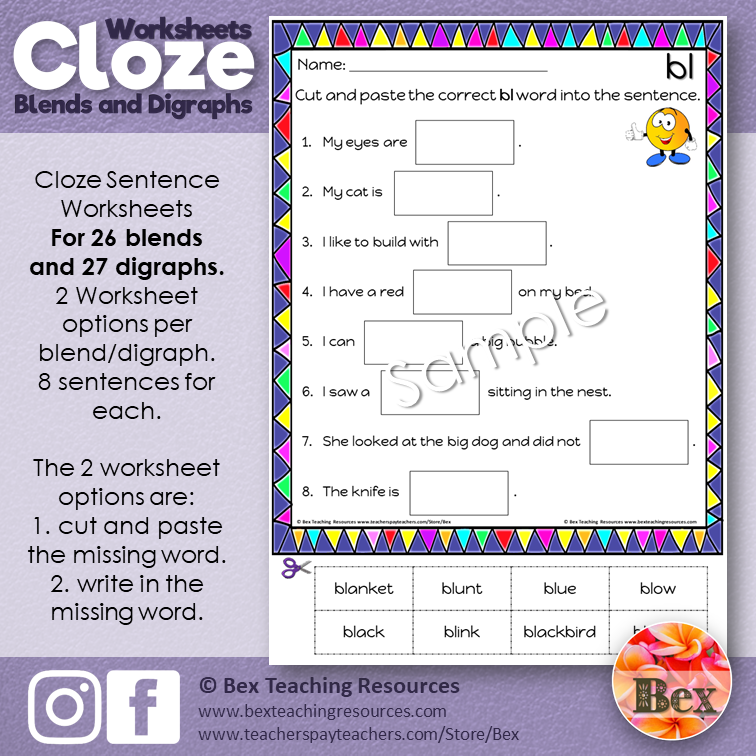 Thumbnail: Cloze Worksheets - Blends and Digraphs