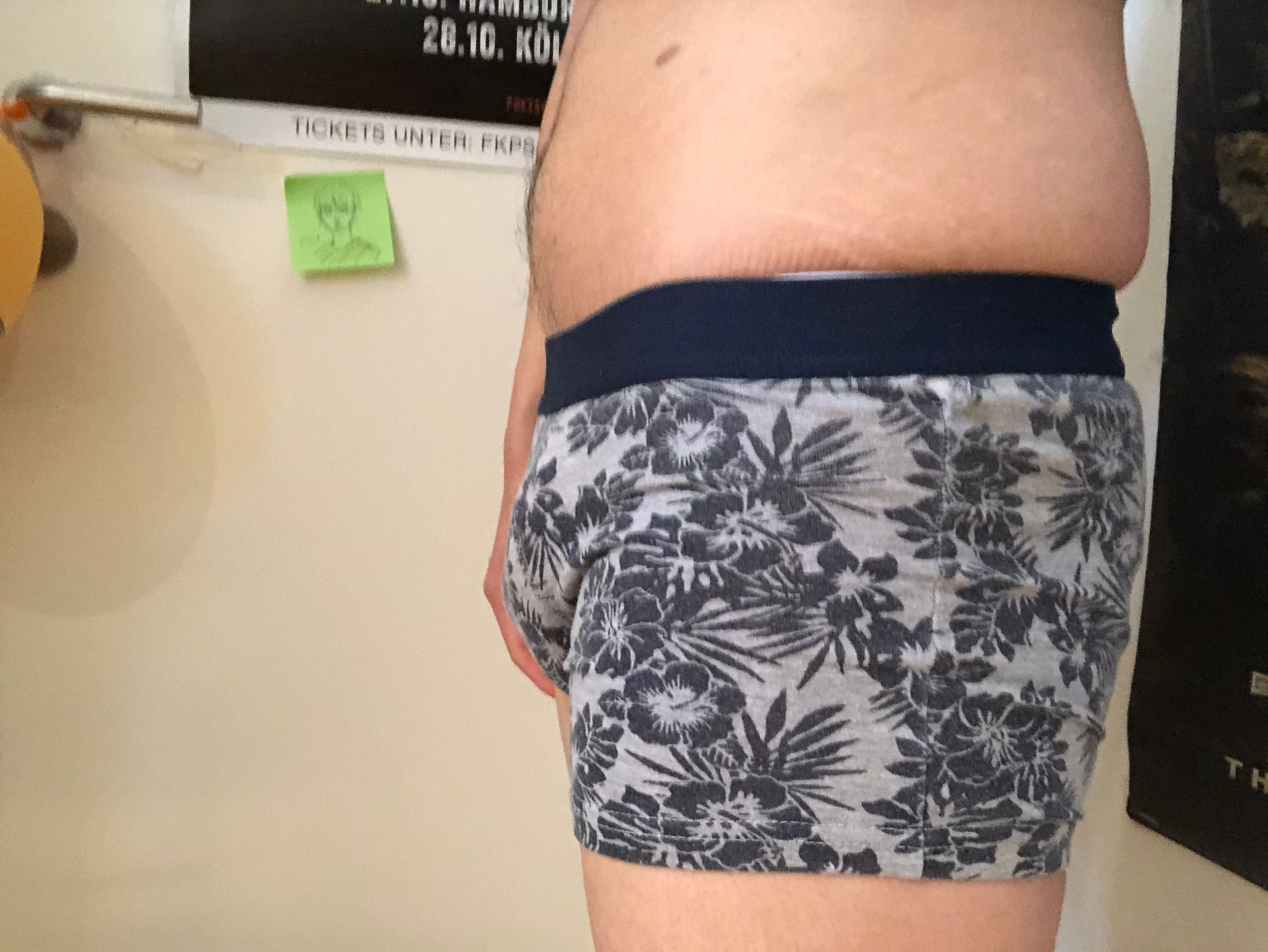 Packing with Mr X to the side, side view 2 in tight boxers