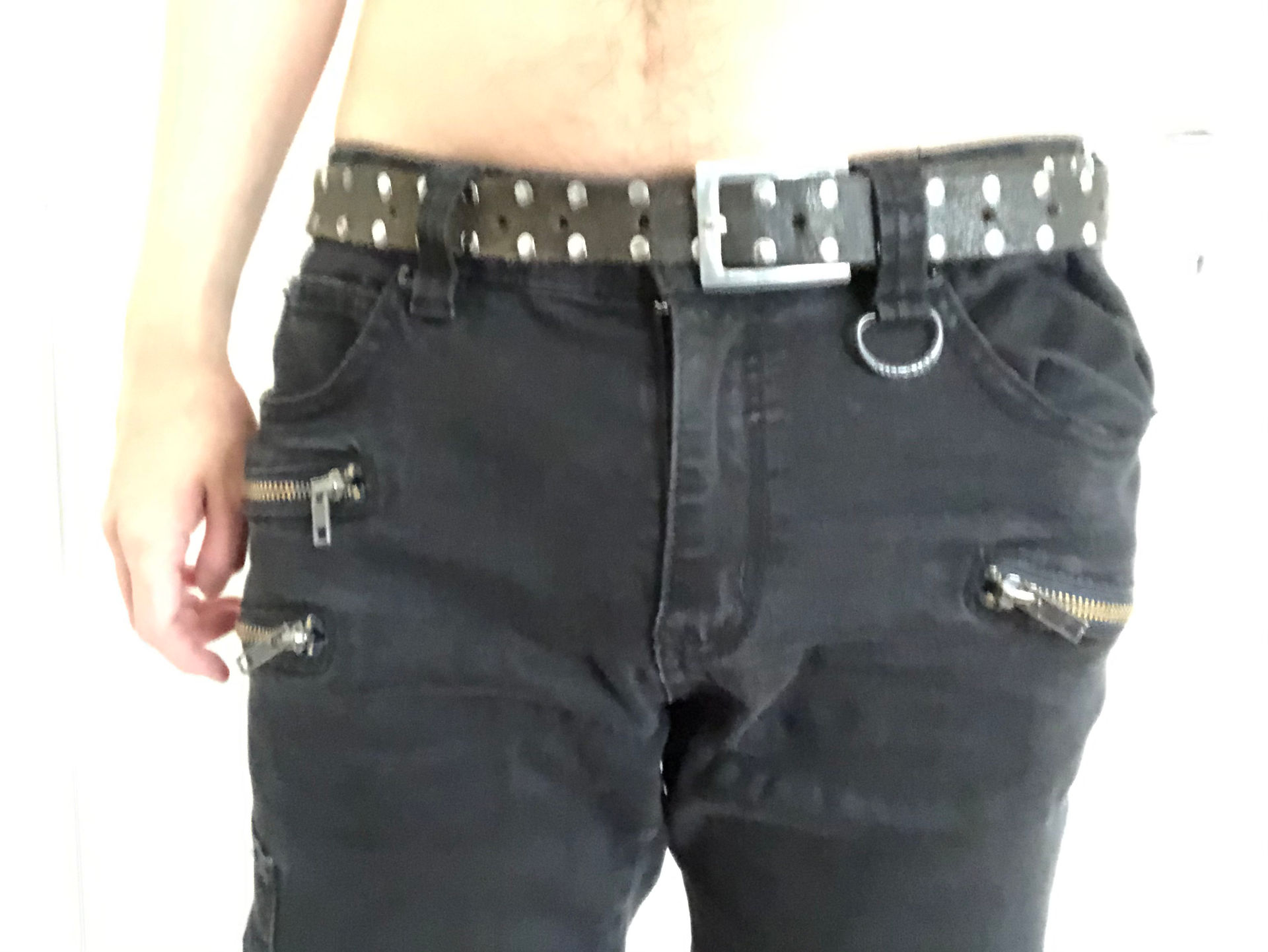 Packing in tight pants, front view