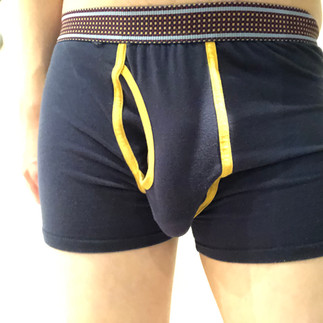 Packing with PG packer in boxers, front view