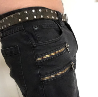 Packing in tight pants, side view