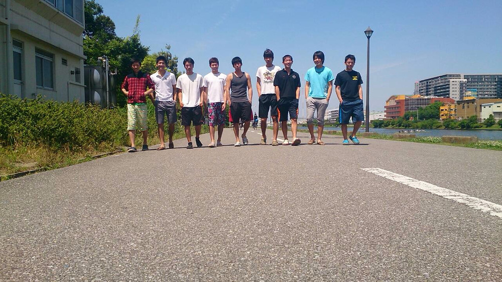 男子エイト(cox.肥田、松尾、池野、奥脇、庄條、高野、石畑、渡邉、美濃)