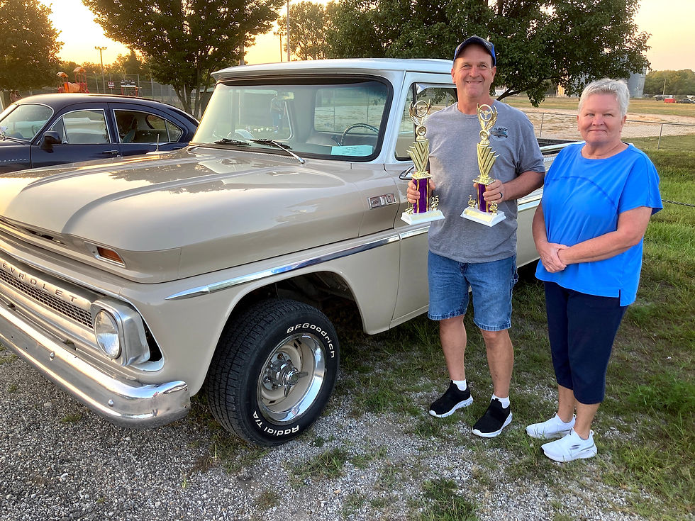 The first-place Daily Driver and second-place Best Truck trophies went to Jimmy and Cindy McCullough of Mound City for their 1964 C10 Chevy half-ton pickup.