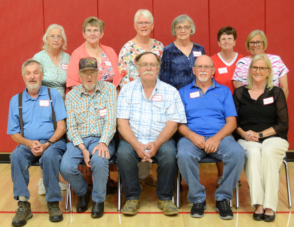 Members of the Mound City HIgh School class of 1970 attending the 65th Annual Reunion include, front row from left, Bill Jordan, Walter Garrett, Steve Johnson, Wally Rowe, Debbi Dunavan Umphenour; back row, Kay Smith Bowman, Carolyn Neal Stokes, Jane Peatman Kipper, Sharon Detwiler Ferranti, Carol Laird Wood and Debby Brown Lewis.