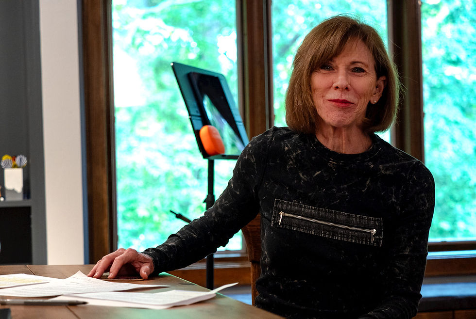 Sandy Brown, president of the Kansas Abortion Fund, answers questions for the Kansas Reflector podcast during a May 8, 2026, interview at her Lawrence home. (Photo by Sherman Smith/Kansas Reflector)