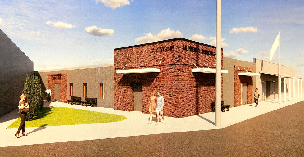 Exterior rendering for Option 2 where only the community center is renovated. (BG Consultants)