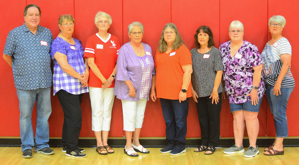Celebrating their graduation 55 years ago are representatives from the class of 1971, including from left, David Williamson, Susan Myers, Carmen Self, Bonnie Milburn, Linda Holt, Marla Koester, Ada Hunt and Diane Keating.
