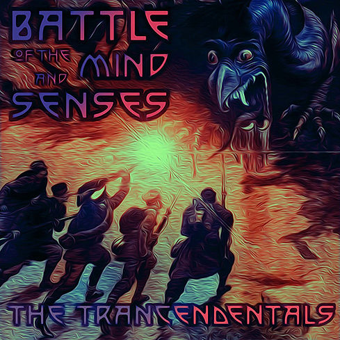 Battle of the Mind and Senses. Five people prepare to fight a chimera-type creature.