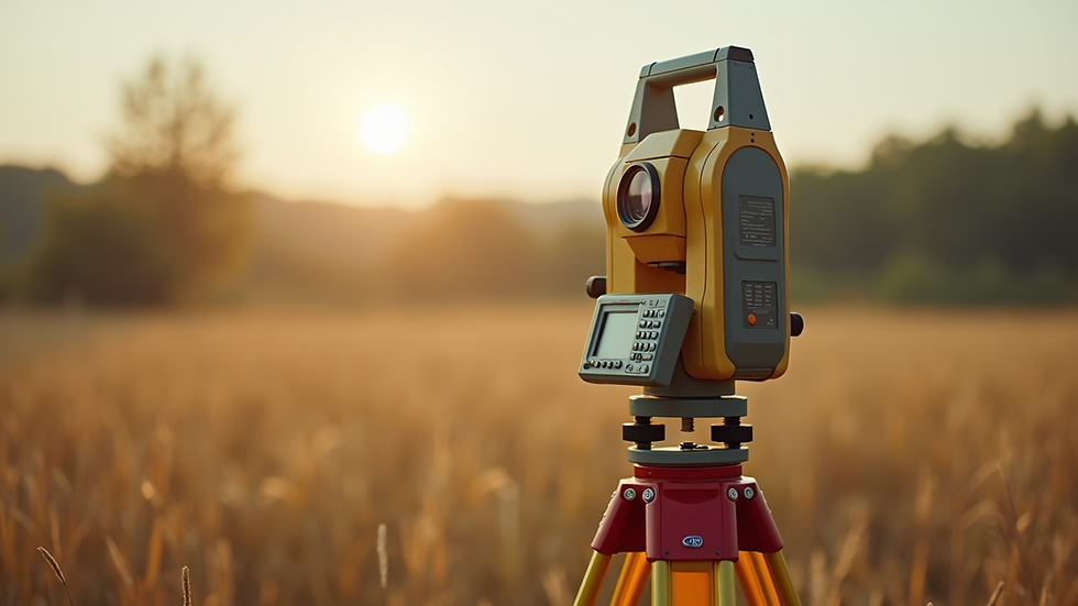 Close-up view of a GPS surveying device on a tripod in a field