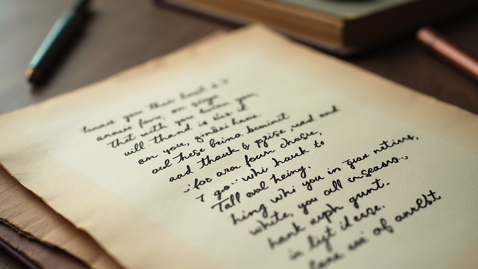 Close-up view of a beautifully handwritten poem on textured paper