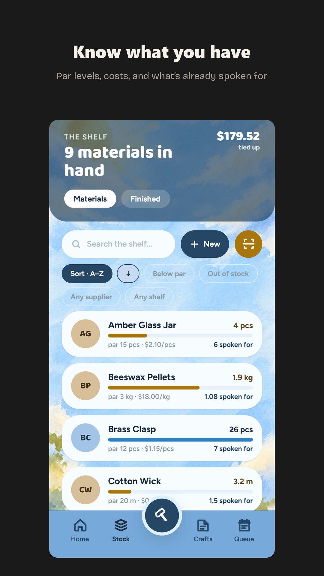 CraftAlley: Materials and quantities, together