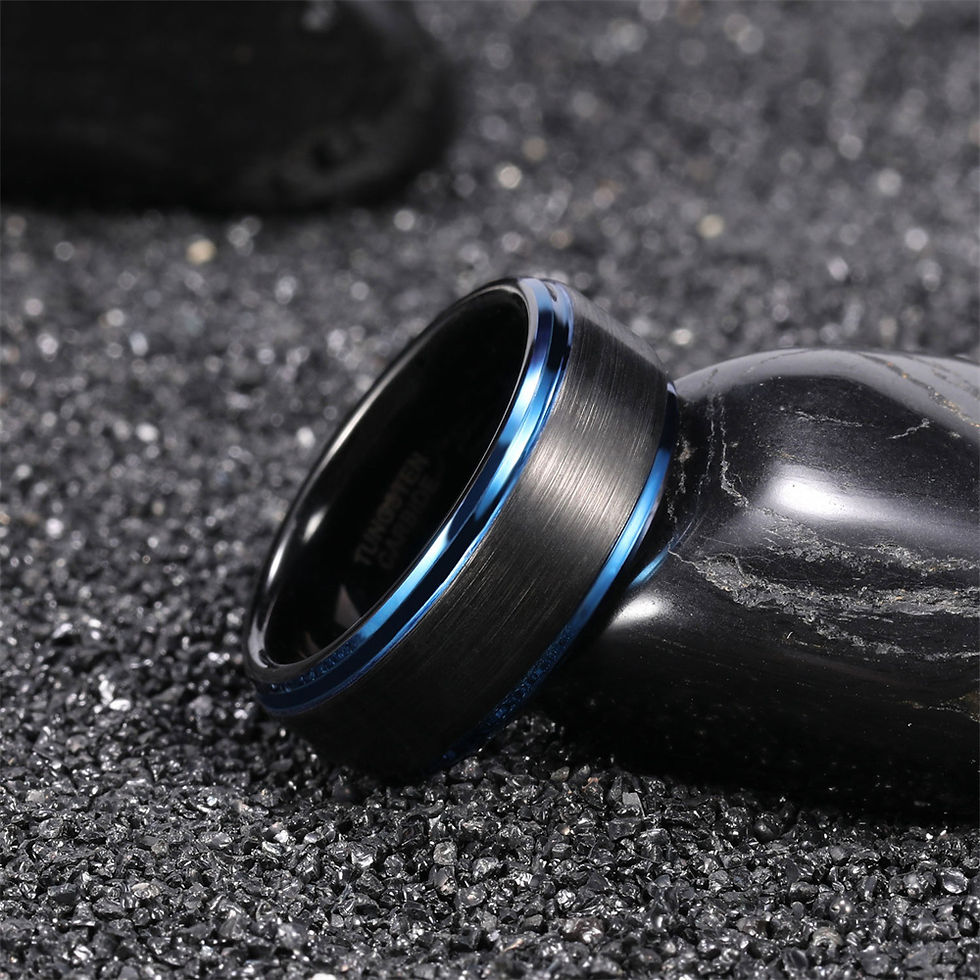 Thumbnail: OAHLAN 6mm 8mm Black Blue Line Brushed Tungsten Carbide Rings for Women Men Wedd