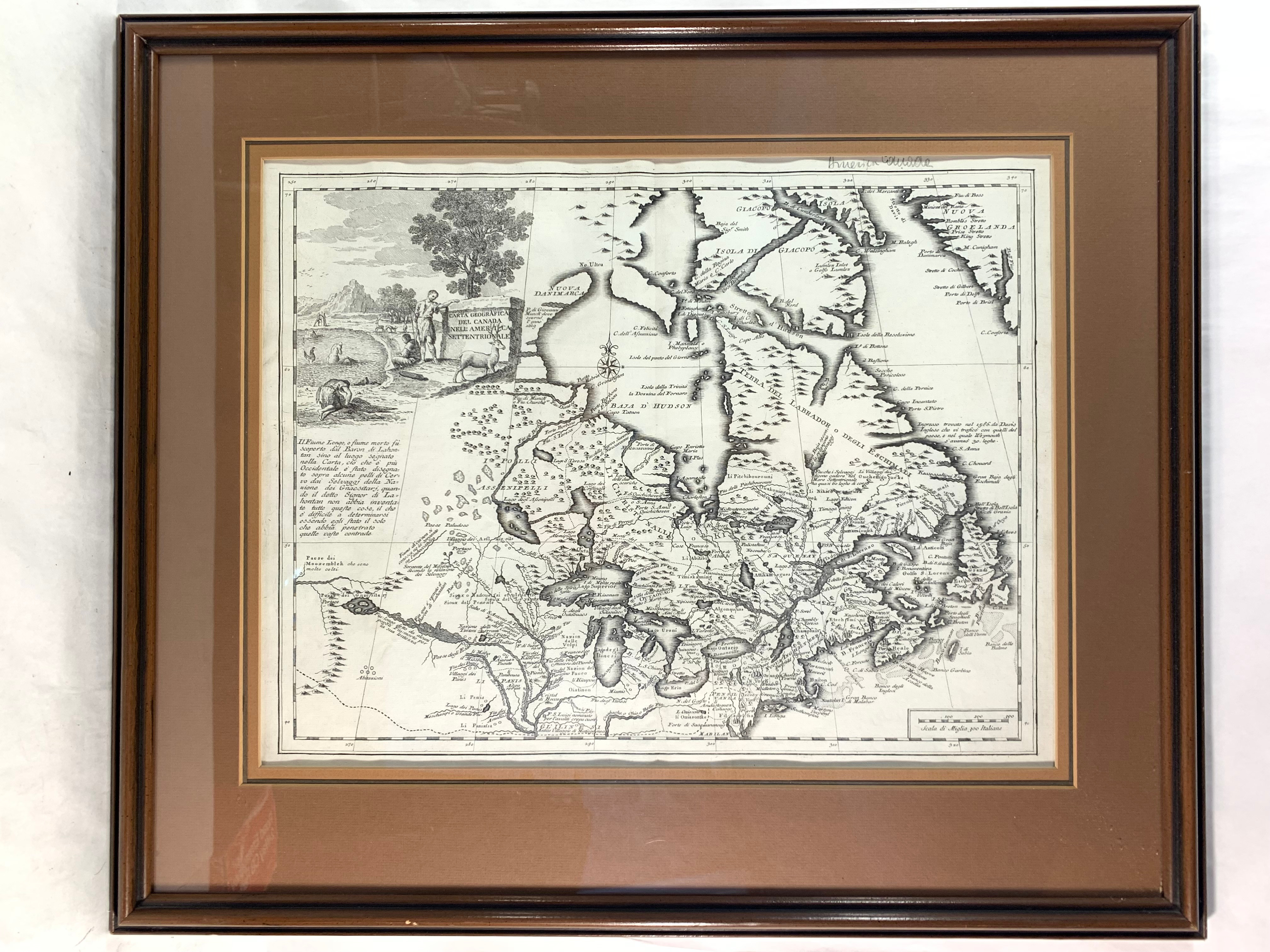 Carta geografica del Canada nell' America settentrionale Map 18" x 14" Framed