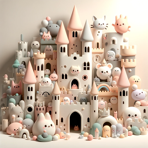 A picture of a fantasy castle, in the style of ultra-cute little 3D kawaii dioramas.