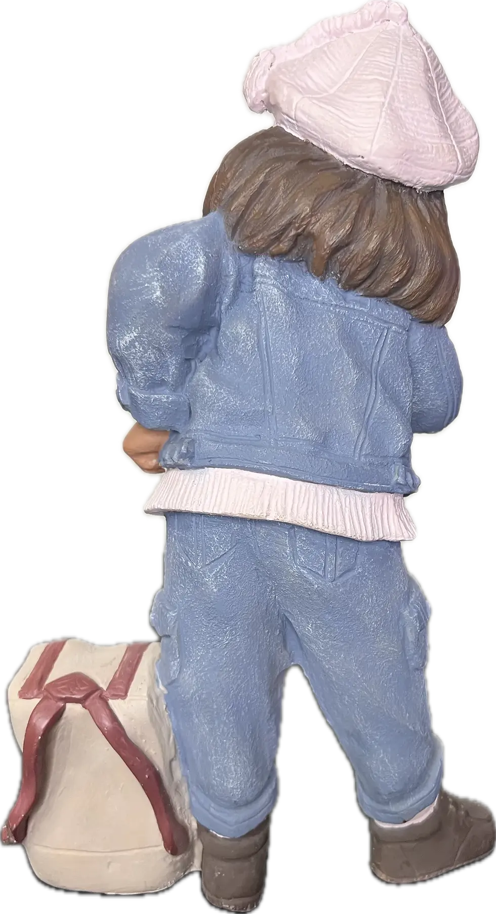 Thumbnail: Figura decorativa de niña con mochila, estilo nostálgico, 31 cm de alto, hecha en resina.