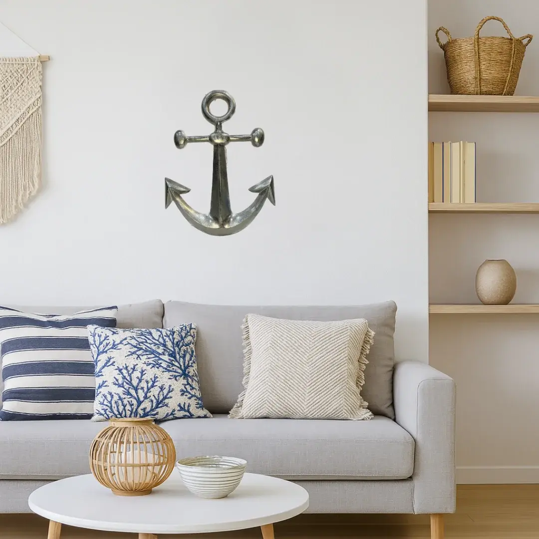 Ancla decorativa de aluminio plateado | Estilo náutico elegante