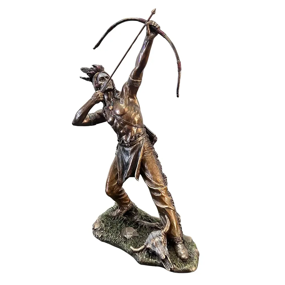 Miniatura: Figura decorativa de guerrero nativo apuntando con arco, resina y bronce