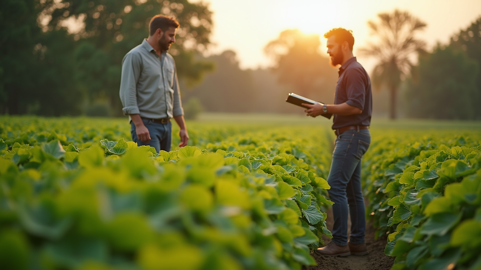 High angle view of a training session for farmers on organic farming techniques