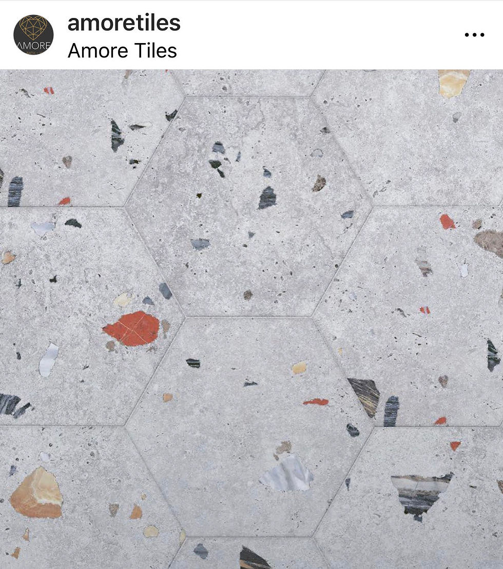 hex tile with paint specks splat orange grey blue amoretiles instagram