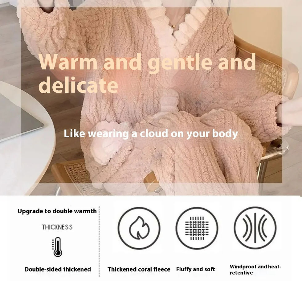 Thumbnail: Thickened Warm Flannel Women Sleepwear Loungewear Cardigan Suit Winter Sweet Kaw