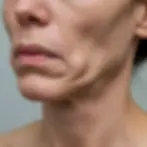 Close-up of the lower face showing loss of facial volume and sagging along the jawline and jowls.
