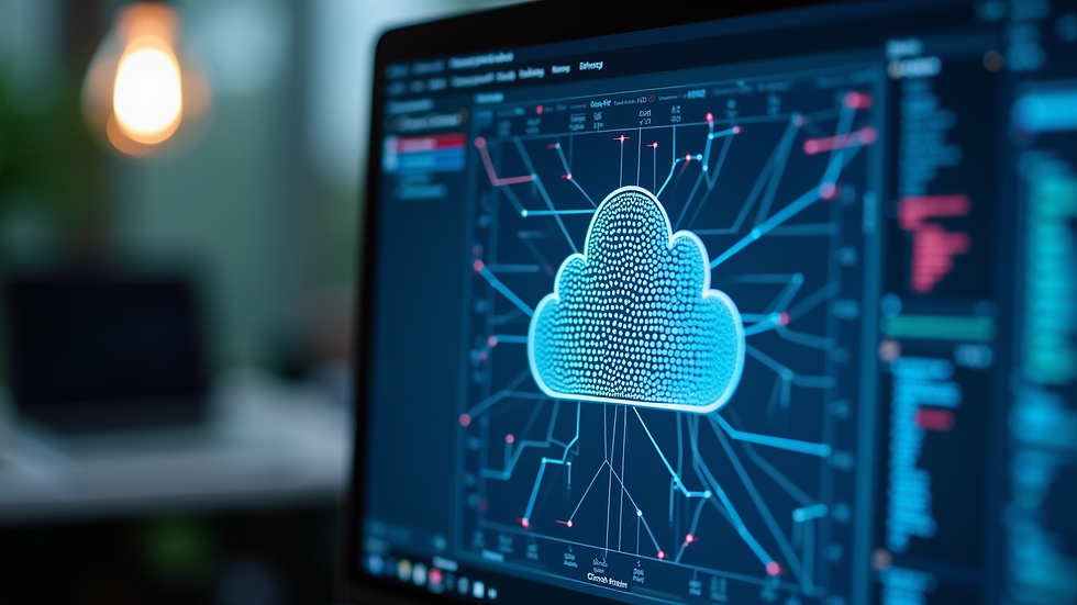 Close-up view of a cloud network diagram on a computer screen