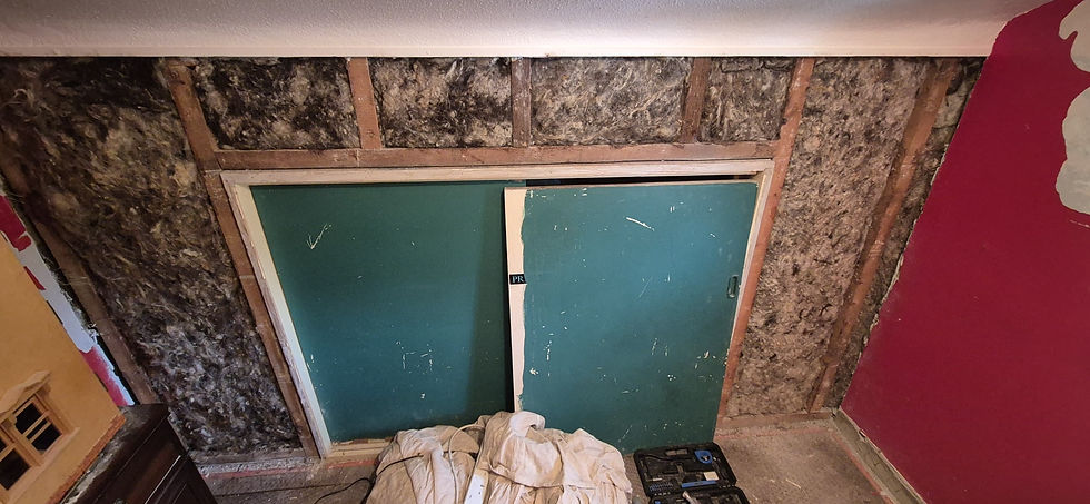 The wall now filled with the insulating sheep's wool