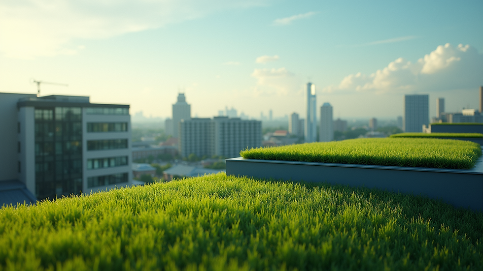 A close-up of green roofs on a modern building