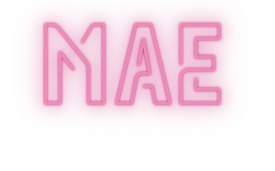 MAE logo in pink on white background