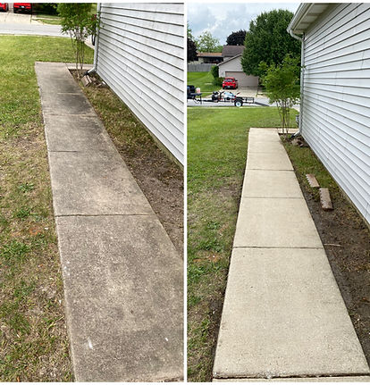 Before and after pressure washing of concrete walkway in Northwest Indiana