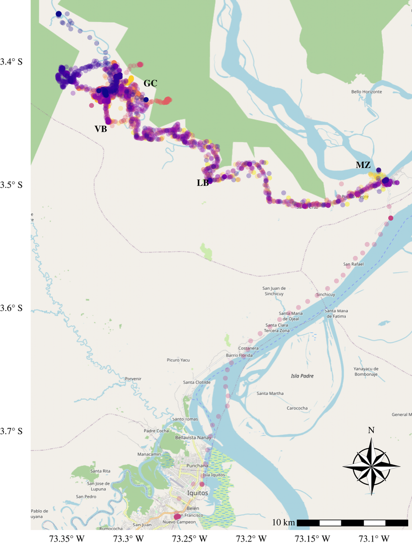 Rastreadores de GPS en los ríos Mazán y Napo