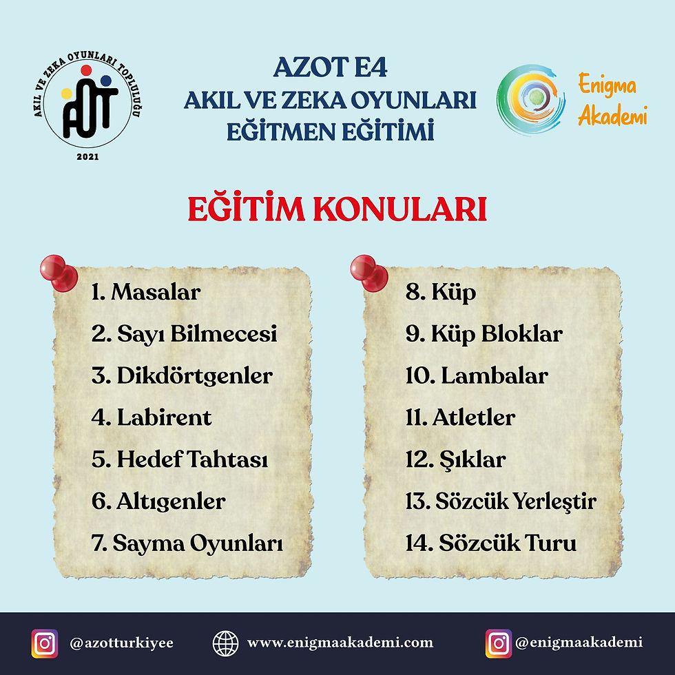 Küçük resim: AZOT E4 Zeka ve Akıl Oyunları Eğitmen Eğitimi (Seti)