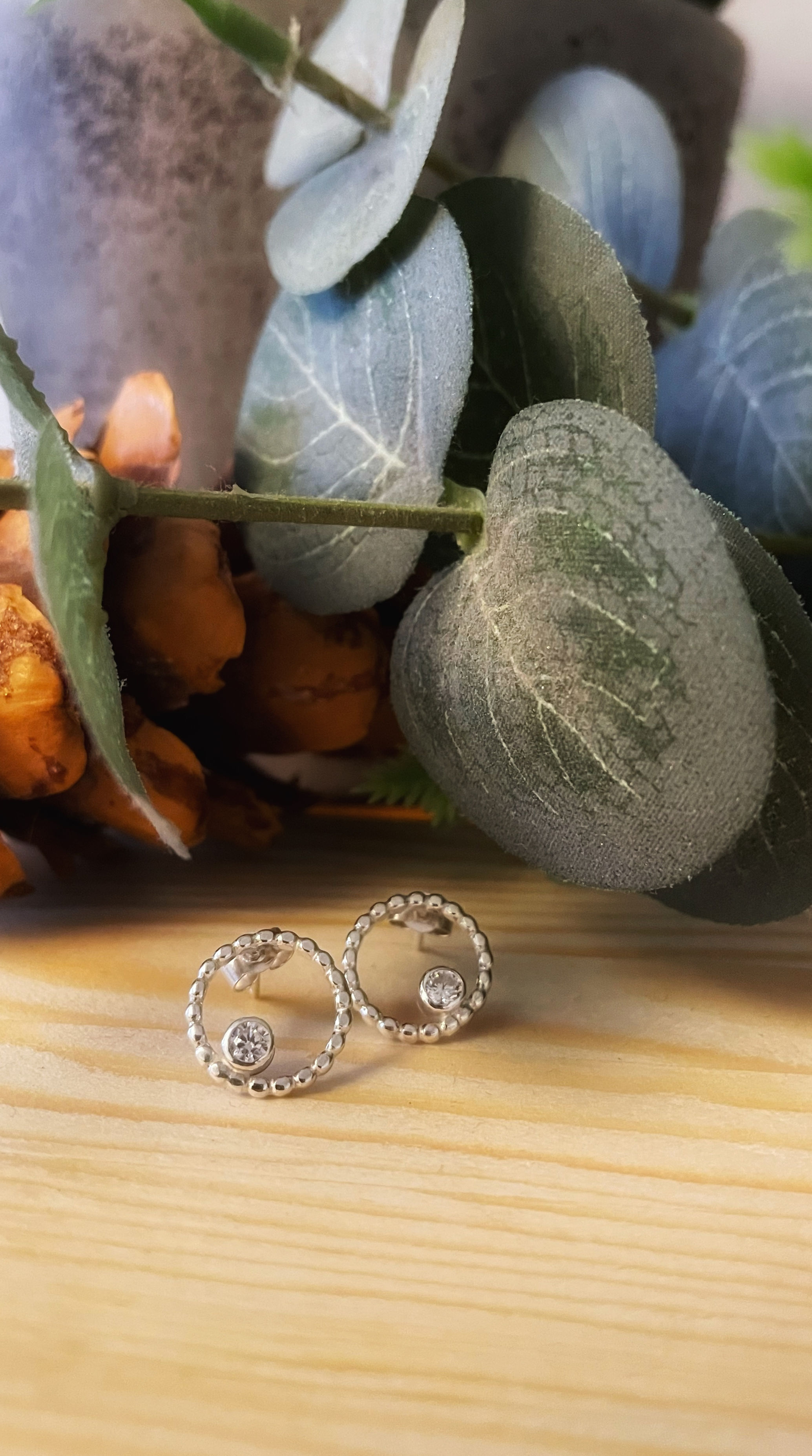 Beaded gemstone cz stud earrings