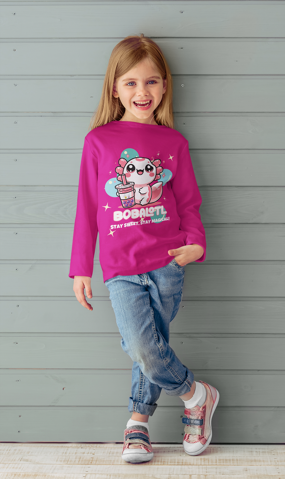 Long Sleeve Tee - Bobalotl Stay Sweet Stay Magical Axolotl - Active Kids Shirt