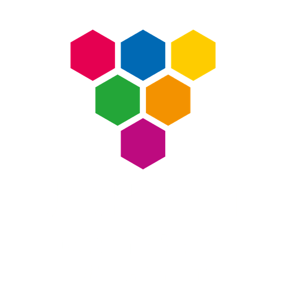 לוגו זמן אשכול: מרכז ללימודי הפנאי הגדול בישראל, משושים צבעוניים על רקע ירוק