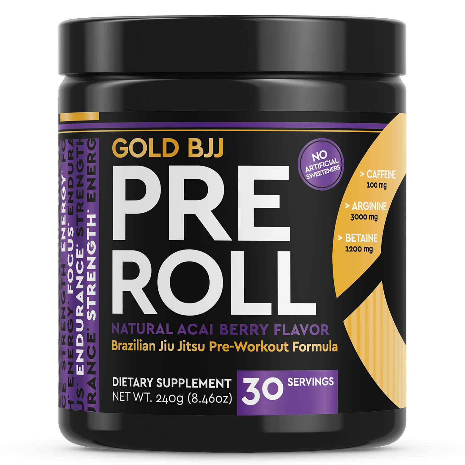 Gold BJJ PreRoll - Jiu Jitsu Pre Workout Supplement for Energy Focus and Enduran