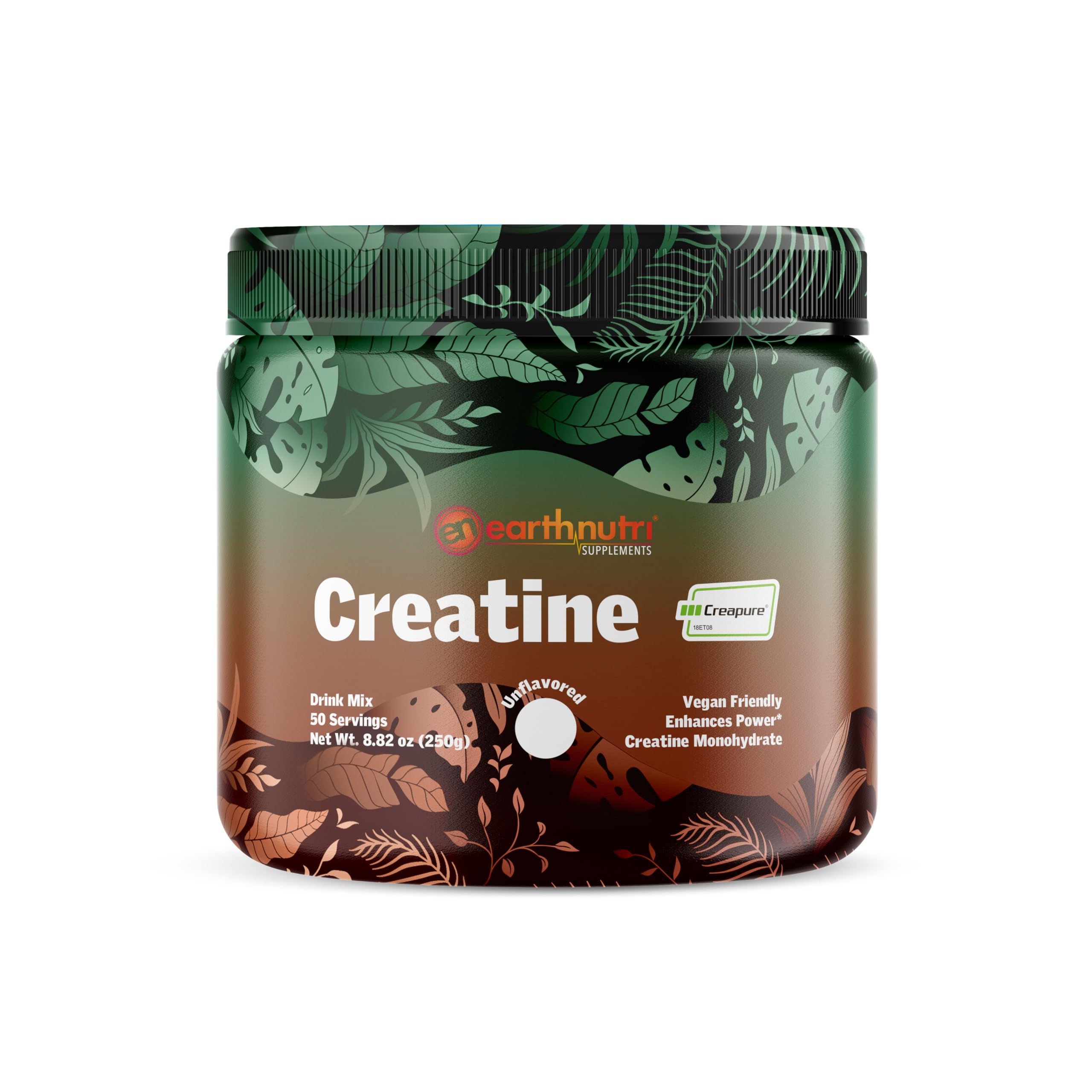 EarthNutri Pure Creatine Made with Creapure® Creatine Monohydrate Powder Unflavo